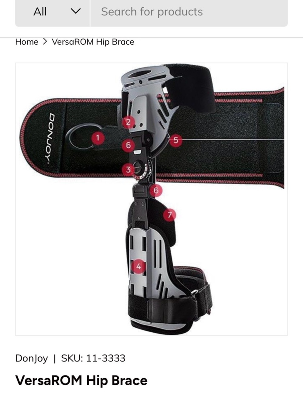 DonJoy VersaROM Hip Brace in Black with red trim